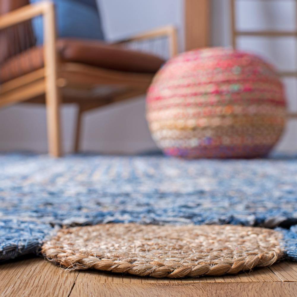 Handwoven Blue and Beige Cotton Rectangular Area Rug 3' x 5'
