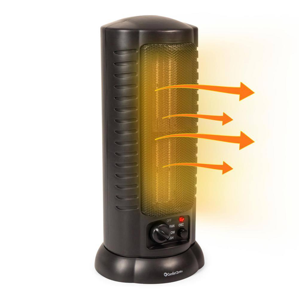 Comfort Zone 1,500-Watt Oscillating Ceramic Tower Heater with Safety  Features in Black CZ488 - The Home Depot