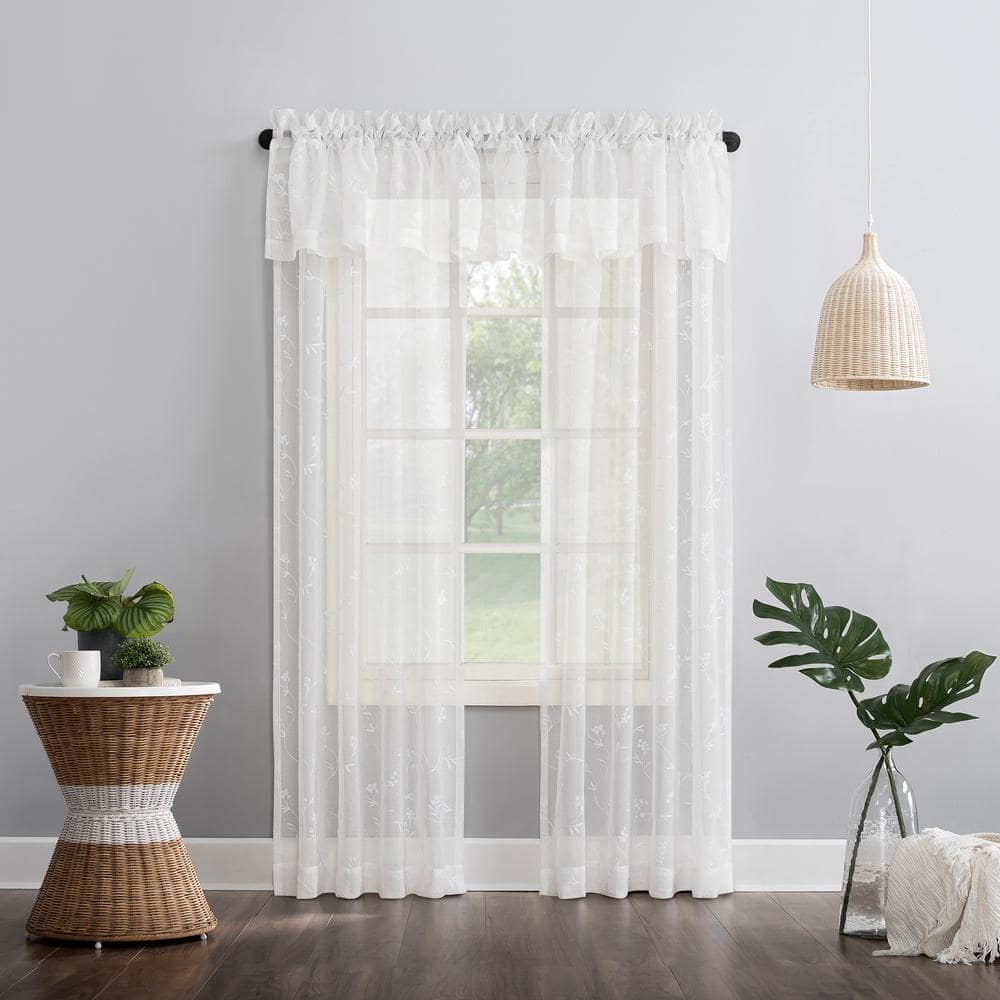 Ivory Floral Sheer Rod Pocket Curtain Valance 50" x 17"