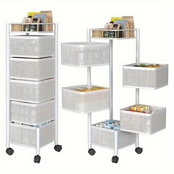 5 Tier Rotating Metal Fruit Vegetable Storage Basket Multi-Layer Vegetable Rack Storage Trolley on Wheels