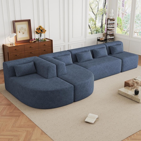 Nestfair 57.5 in. Boucle Fabric Free-Combined Sectional Sofa in Blue with 5 Pillows