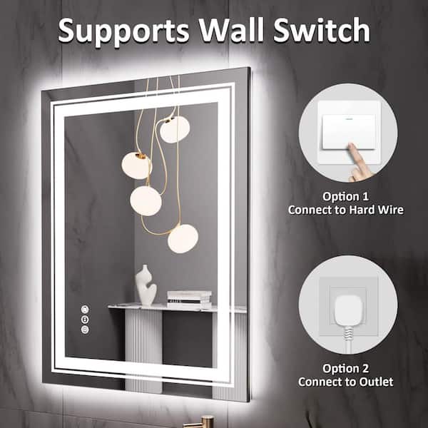 24 in. W x 36 in. H Rectangular Frameless Dimmable LED Light Anti-Fog Wall Bathroom Vanity Mirror Super Bright