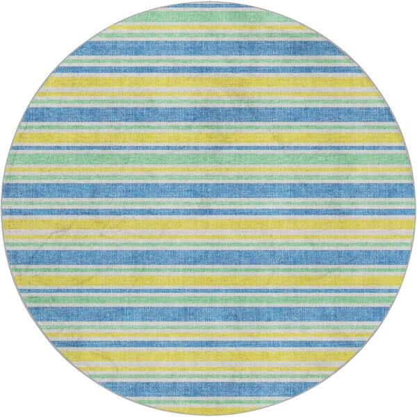 Dream Shag Premium Machine Washable Abstract ADS531 Yellow 8 ft. x 8 ft. Round Rug