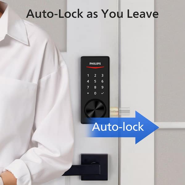 Philips Smart Fingerprint Door Lock – Keyless Entry, Auto-Lock & One-Time Codes For Guests (Matte Black)