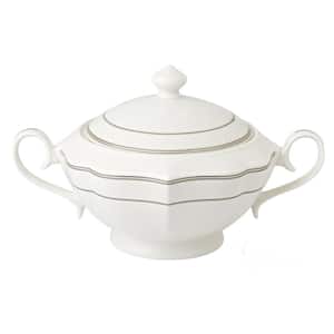 Lace 12 in. x 8.5 in. x 7 in. 4 Qt. 128 fl. oz. Silver Bone China Soup Tureen Serving Bowl with Lid (Set of 2)