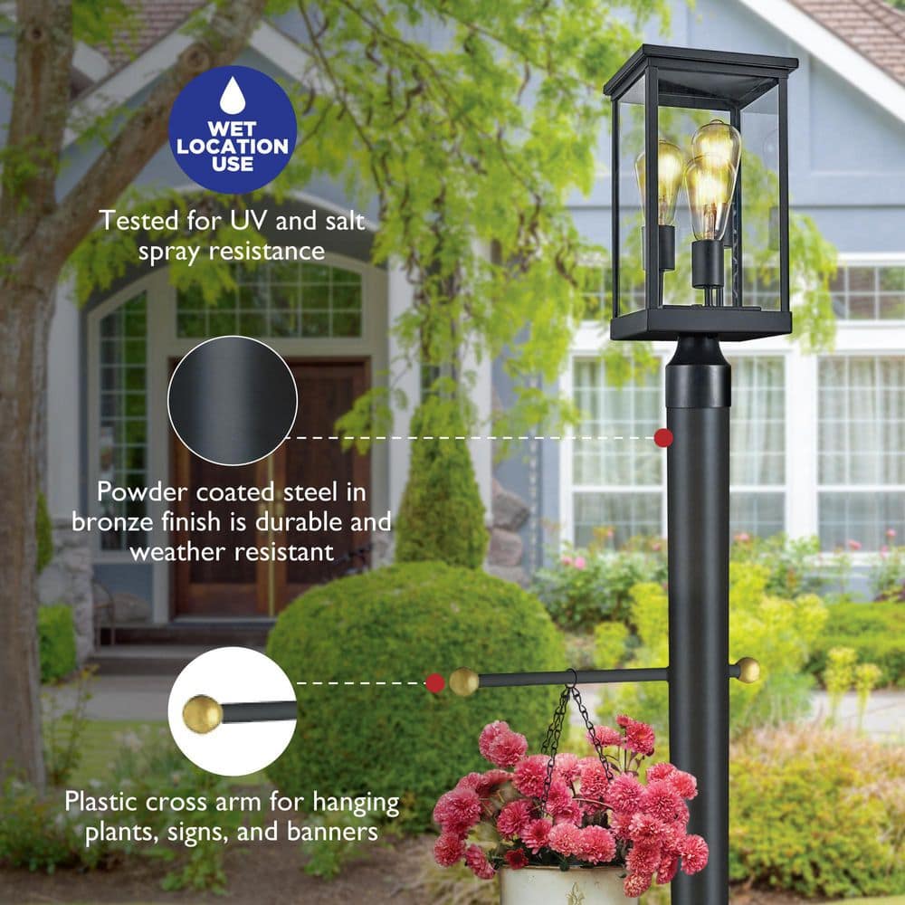 80-Inch Bronze Powder Coated Outdoor Lamp Post with Cross Arm