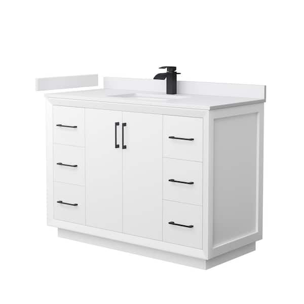 Wyndham Collection Strada 48 in. W x 22 in. D x 35 in. H Single Bath Vanity in White with White Cultured Marble Top