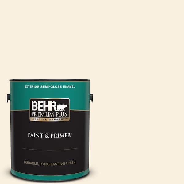 BEHR PREMIUM PLUS 1 gal. #ECC-52-2 Aristocrat Ivory Semi-Gloss Enamel Exterior Paint & Primer