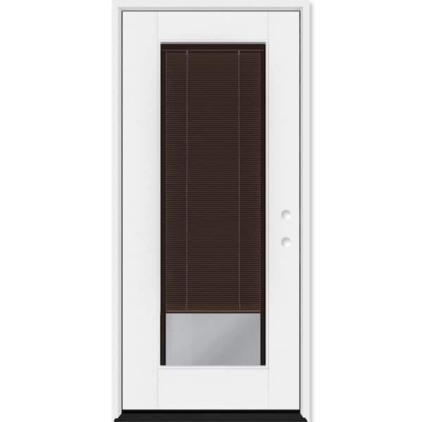 Legacy 34 in. x 77 in. Full Lite Clear Glass Mocha Miniblind LHIS White Finish Fiberglass Prehung Door w/6-9/16 in. Jamb