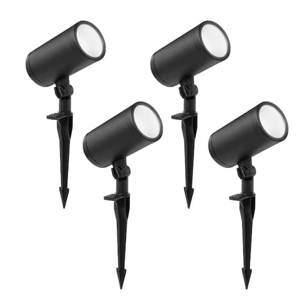 350 Lumens Black Plug-in Integrated LED RGBw Outdoor Spotlight with Adjustable Lamp Head Powered by Hubspace (4-Pack)
