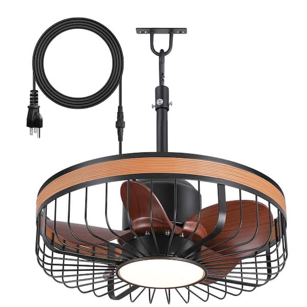 19 in. Black Outdoor Integrated LED Caged Ceiling Fan with Light and Remote Control for Patios Gazebo