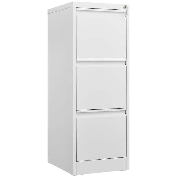 40.5 in. H x 17.7 in. D 3-Drawer White Metal 14.7 in. W Vertical File Cabinet with Lock Metal File Cabinet Printer Stand