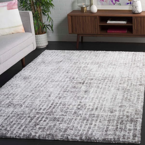 Tahoe Shag 8 ft. x 10 ft. Ivory/Gray Distressed Abstract Area Rug