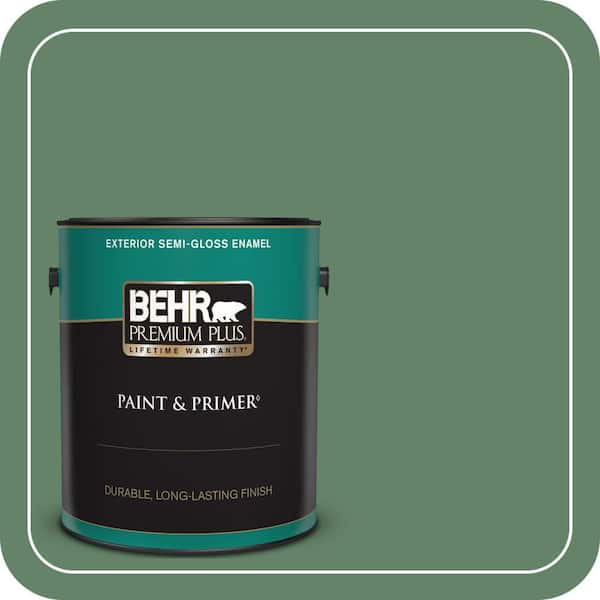 BEHR PREMIUM PLUS 1 gal. #BIC-55 Garden Greenery Semi-Gloss Enamel Exterior Paint & Primer