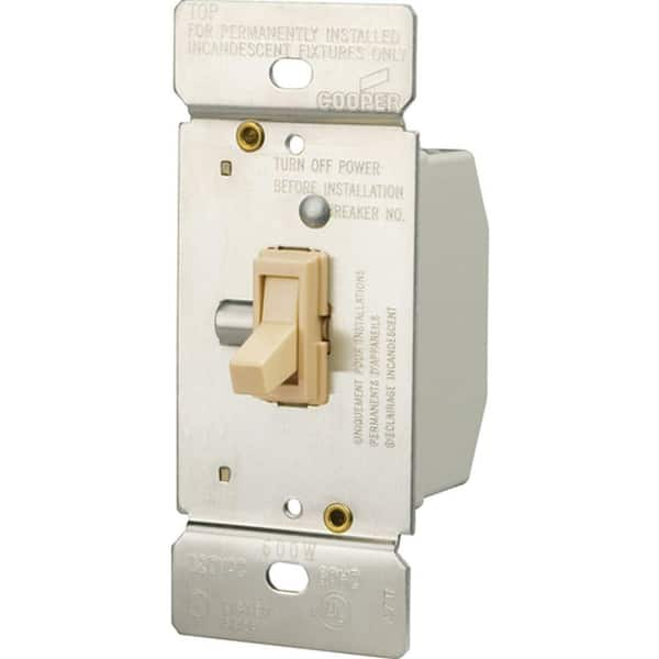 Eaton 600-Watt 3-Way Incandescent Non-Preset Toggle Dimmer, Ivory