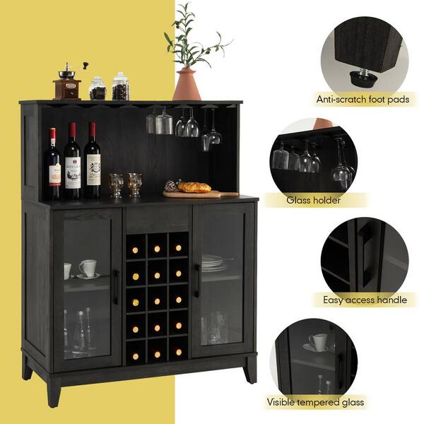 Home Bar Cabinet Liquor Wine Rack Storage Cabinet Rolling Trunk Drawers Pub  Mini