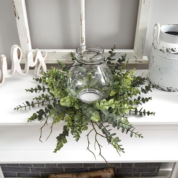 Nearly Natural 19 in. Artificial Green Eucalyptus Candelabrum