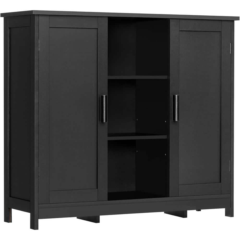 Black Medium Wood Living Room Cabinet with Adjustable Shelving