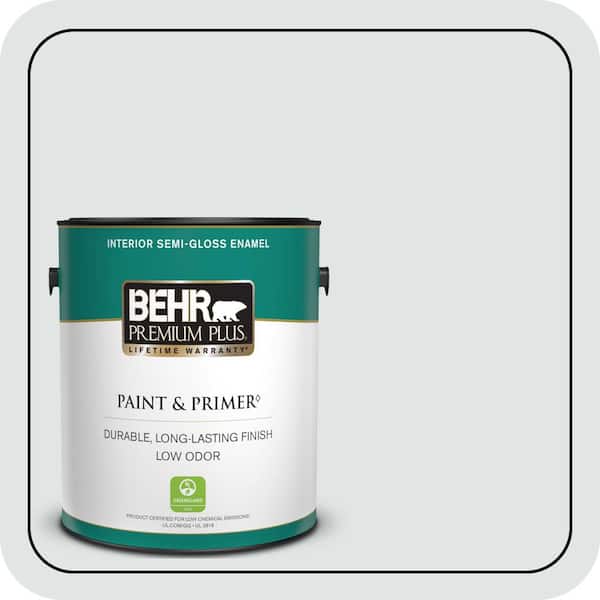 BEHR PREMIUM PLUS 1 gal. #BL-W02 Ice Sculpture Semi-Gloss Enamel Low Odor Interior Paint & Primer