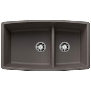 PERFORMA 33 in. Undermount Double Bowl Volcano Gray Granite Composite Kitchen Sink