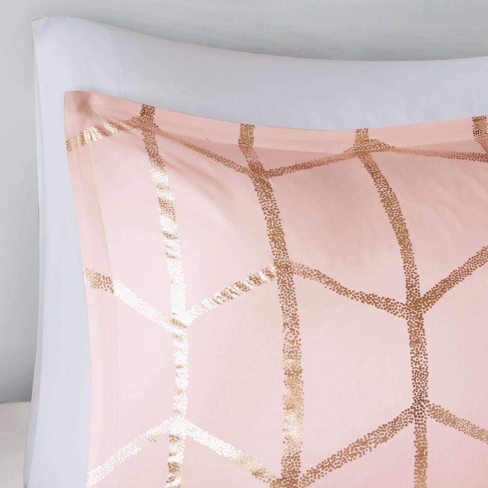 Blush and Gold Twin XL Microfiber Geometric Comforter Set