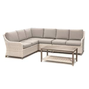 Hampton 5-Piece Wicker Outdoor Sectional with Sunbrella Cast Ash Cushions