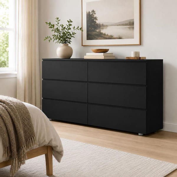 black 6-drawer dresser under $100 Mainstays Ardent 6 Drawer Dresser, 53.75" Wide, Black