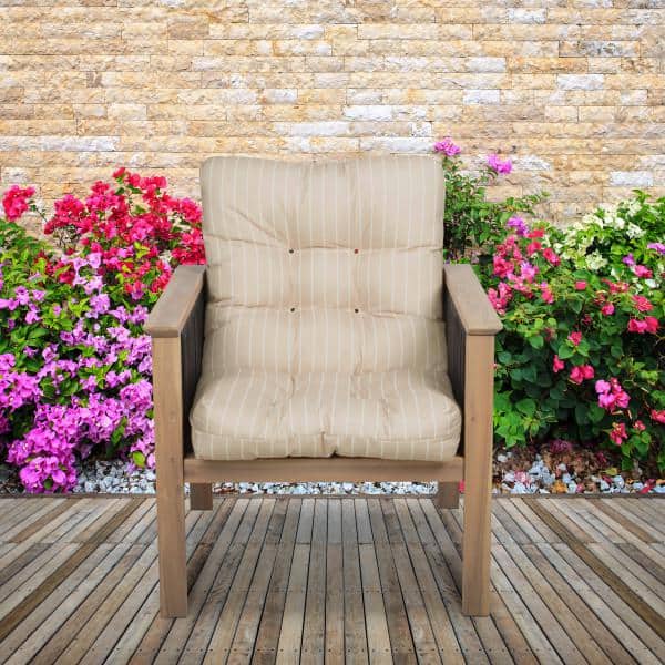 Classic Accessories 21 in. W x 19 in. D x 22.5 in. H Square Seat Back Patio Chair  Cushion in Soft Beige, Stripe 62-280-010301-EC - The Home Depot