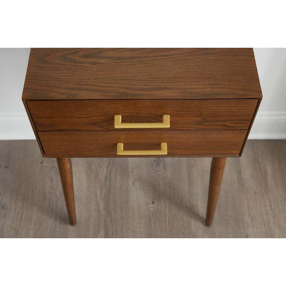 Drakeford 2 Drawer Walnut Brown Wood Nightstand (18 in W. X 26 in H.) - thumbnail 7