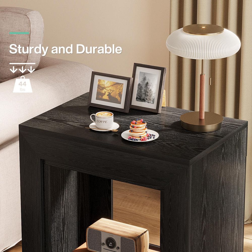 Kerlin 23.62 in. Black Rectangular Wood End Table, Nightstand Bedside Table With Storage, 2-piece - thumbnail 7