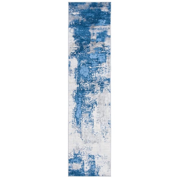Jasper 2 ft. x 10 ft. Blue/Ivory Distressed Abstract Runner Rug