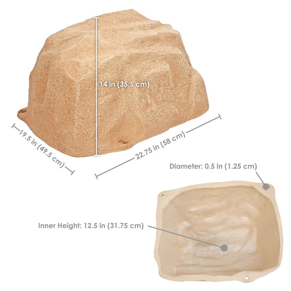 Sand Polyresin Low-Profile Garden Rock Cover with Stakes