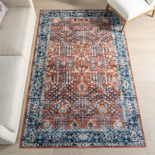 Hickory Medallion Washable Red 8 ft. x 10 ft. Indoor Area Rug