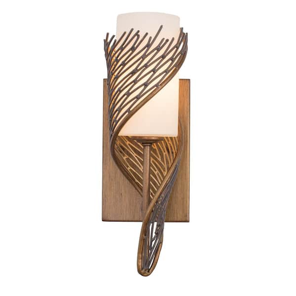 Varaluz Flow 1-Light Hammered Ore Sconce with Gloss Opal Glass