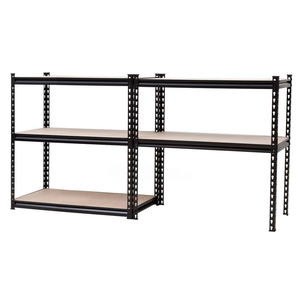 Adjustable Black and Wooden 5-Tier Steel Storage Rack
