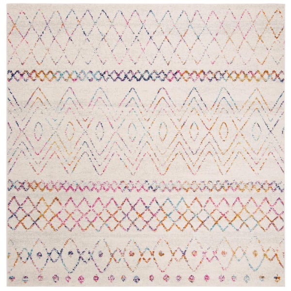 SAFAVIEH Madison Ivory/Fuchsia 5 ft. x 5 ft. Square Geometric Area Rug
