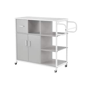 35.43 in. W Gray Wooden Kitchen Cart with Spice Rack and Towel Holder