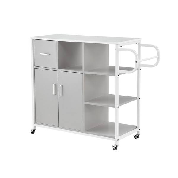 Unbranded 35.43 in. W Gray Wooden Kitchen Cart with Spice Rack and Towel Holder