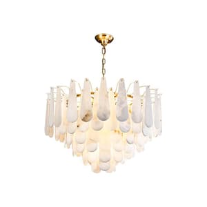 Modern Chandelier 31 in. 8-Lights Globe Gold Chandelier With Alabaster Shade, Chandelier for Dining Room, Living Room