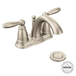 Brantford 4 in. Centerset 2-Handle Low-Arc Bathroom Faucet in Brushed Nickel with Metal Drain Assembly