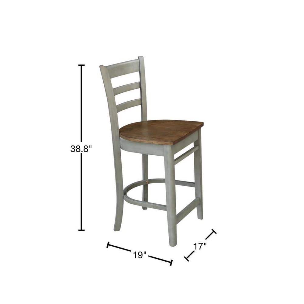 Emily Ladder Back Parawood Counter Stool - White & Heather Gray