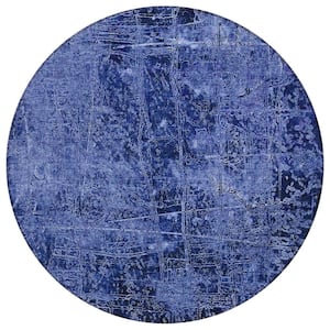 Chantille ACN559 Navy 8 ft. x 8 ft. Round Machine Washable Indoor/Outdoor Geometric Area Rug