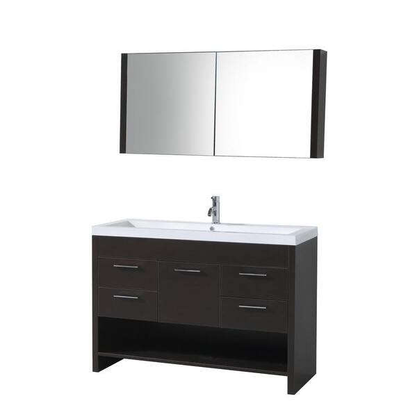 Virtu USA 47 in. Single Basin Vanity in Wenge with Poly-Marble Vanity Top in White and Medicine Cabinet Mirror-DISCONTINUED