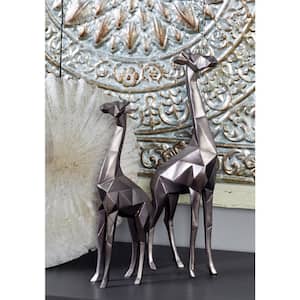 Silver Polystone Giraffe Sculpture (Set of 2)