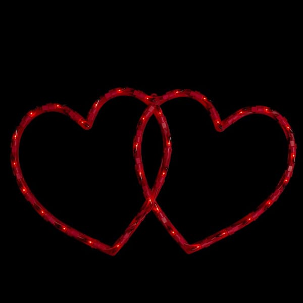 10 in. H x 17 in. L Lighted Double Heart Valentine's Day Window Silhouette