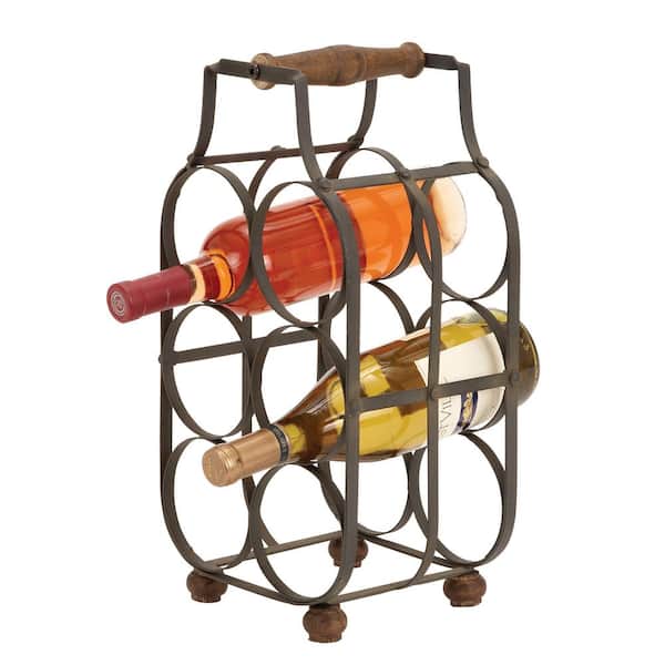 Litton Lane 6- Bottle Black Wine Rack with Handle