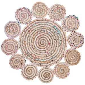 Cape Cod Ivory/Multi Doormat 3 ft. x 3 ft. Striped Circles Geometric Round Area Rug