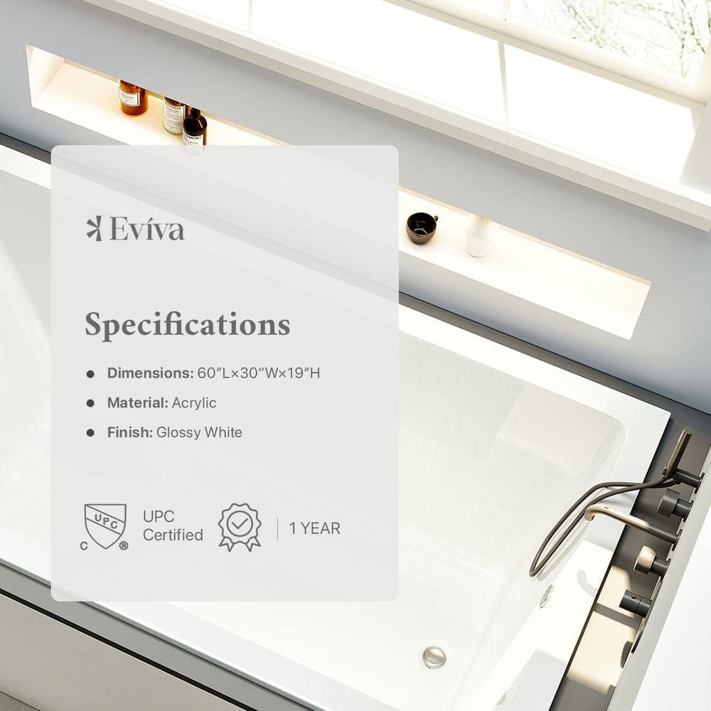 Teddy 59-Inch Glossy White Acrylic Drop-In Bathtub