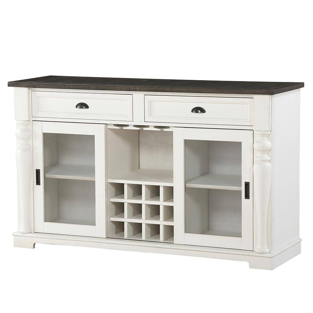 Ivory Mocha Transitional 60" Farmhouse Sideboard with Wine Storage
