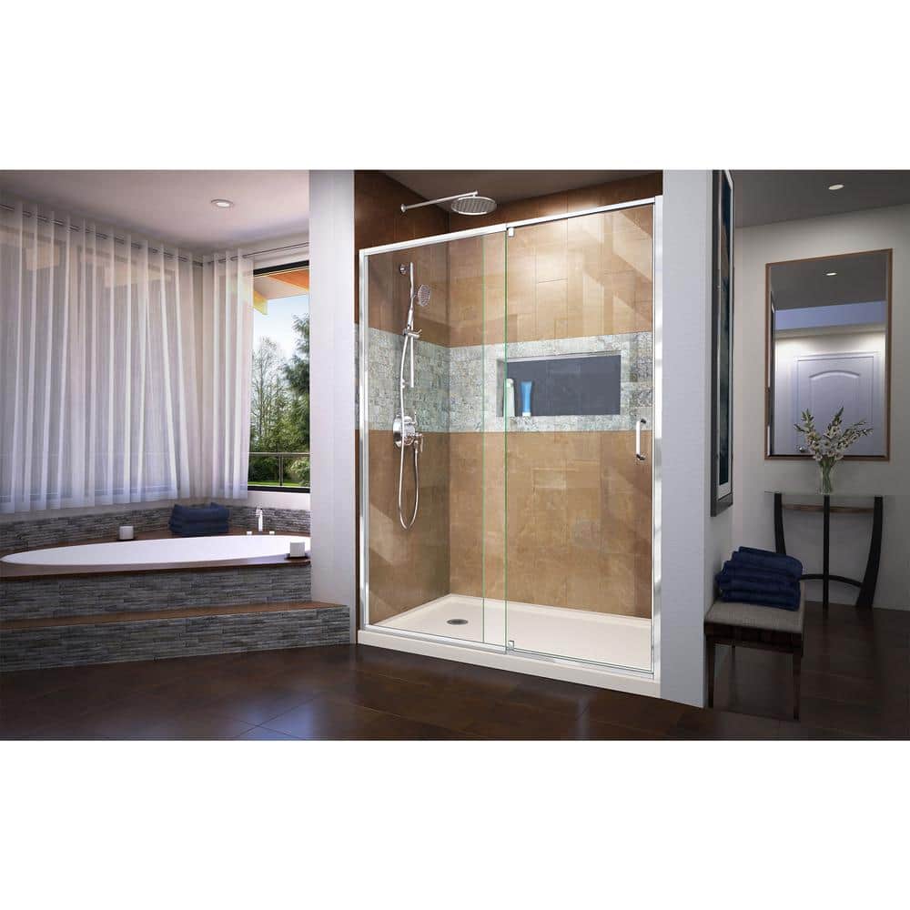 Flex 42" W x 34" D x 74.75" H Semi-Frameless Clear Glass Pivot Shower Kit